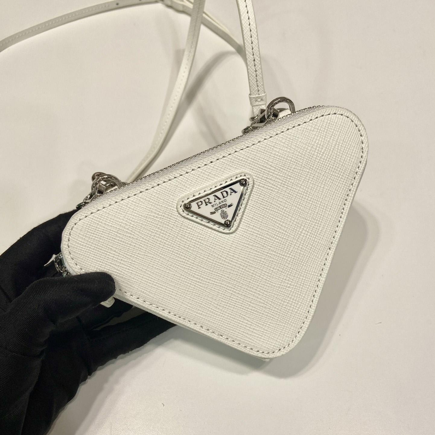 Prada Triangular Embellished Satin And Leather Mini-pouch - DesignerGu