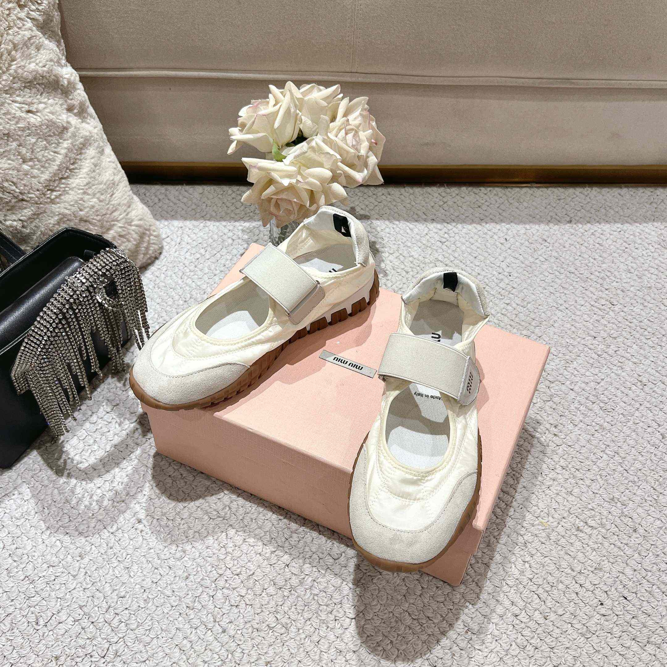 Miu Miu Tyre Technical Fabric And Suede Ballerinas - DesignerGu