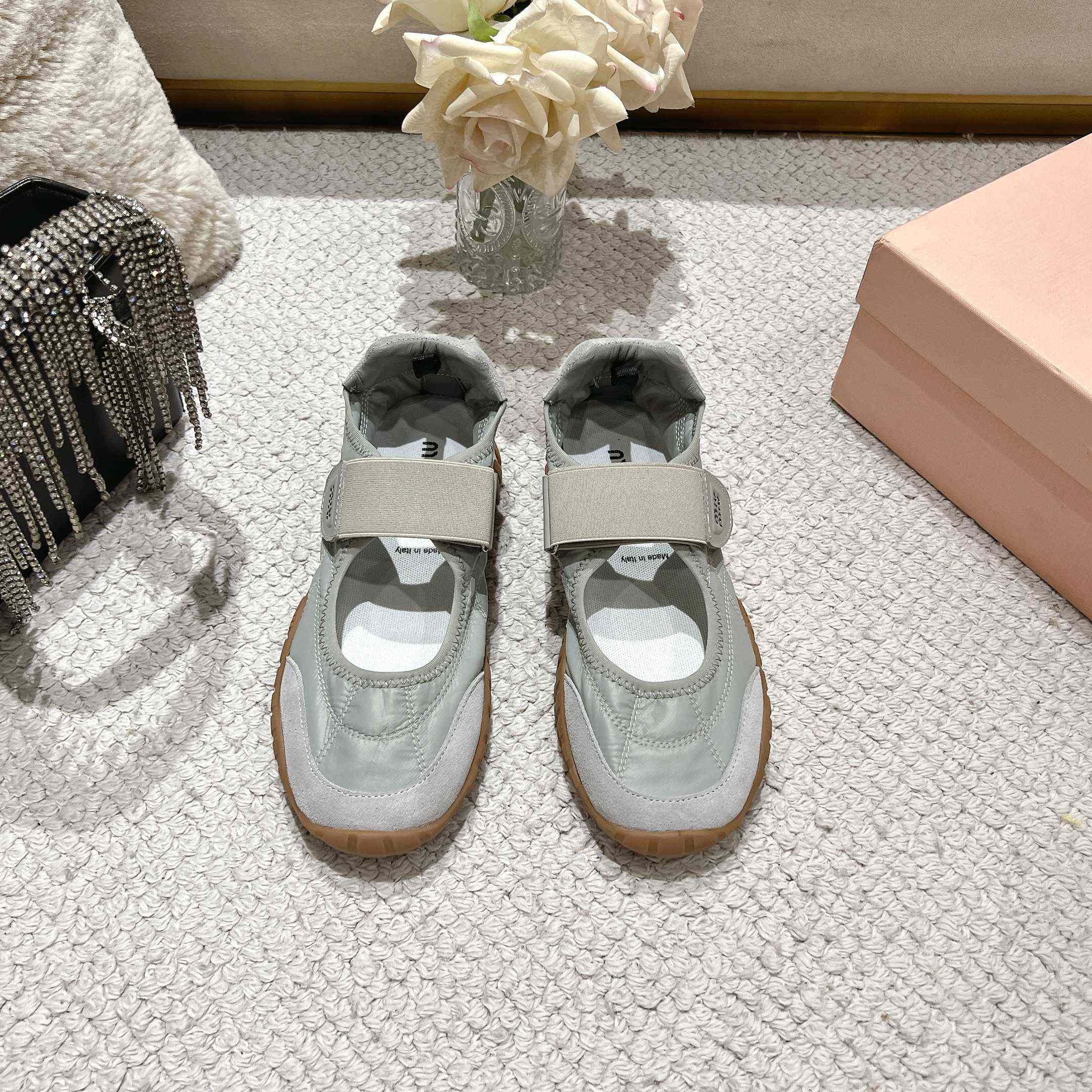 Miu Miu Tyre Technical Fabric And Suede Ballerinas - DesignerGu