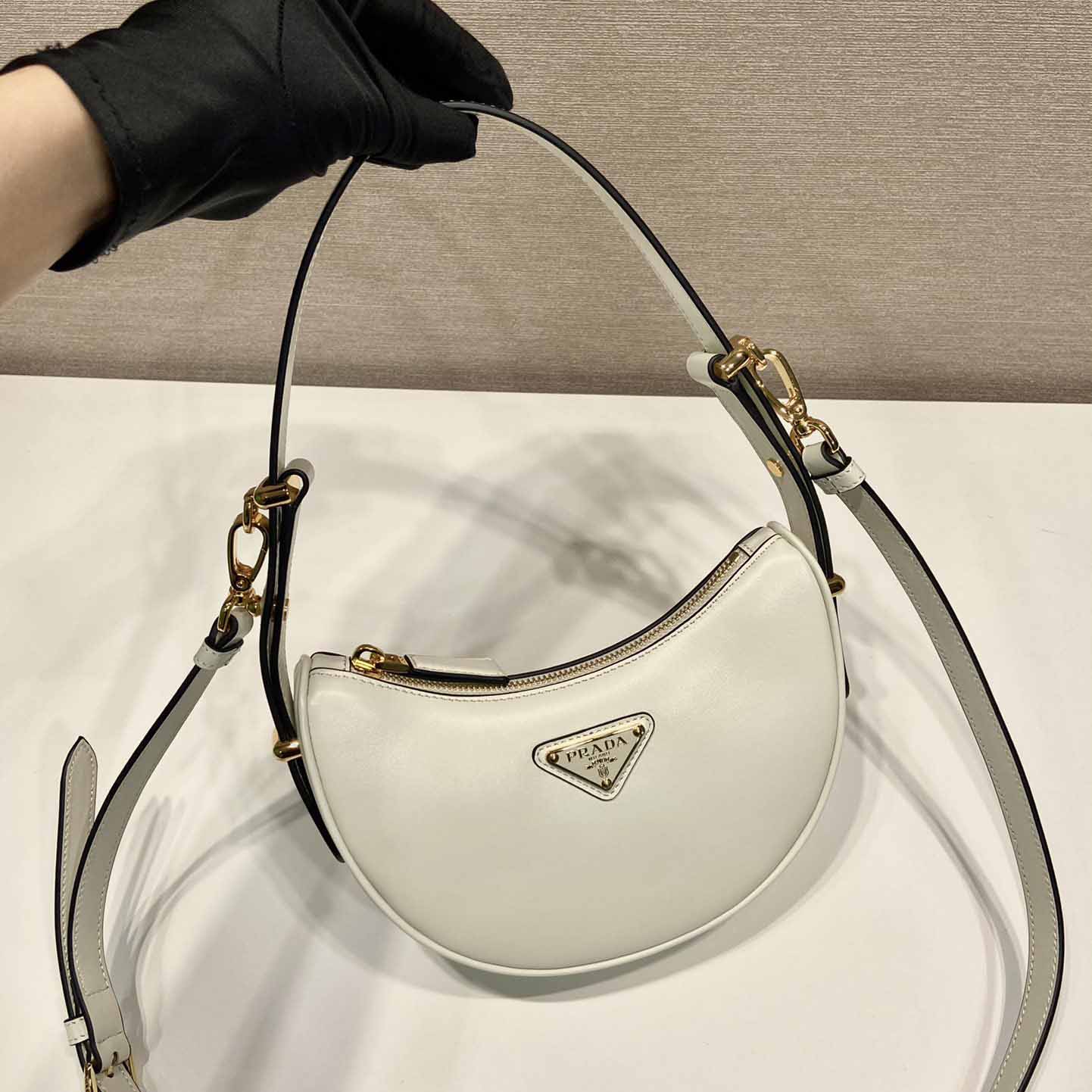 Prada Arqué Small Leather Shoulder Bag - DesignerGu