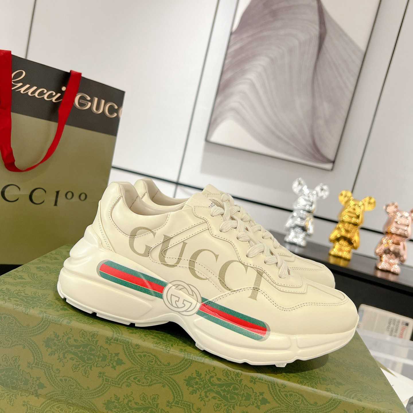 Gucci Rhyton Logo Ivory Leather Sneaker - DesignerGu