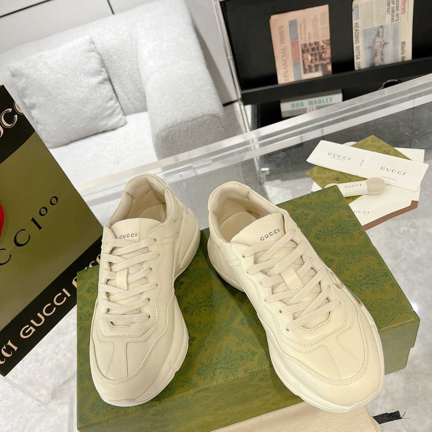 Gucci Rhyton Logo Ivory Leather Sneaker - DesignerGu