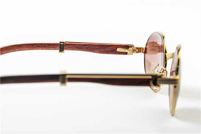 Cartier 7550178 55-22 Wood Sunglasses In Gold Brown - DesignerGu