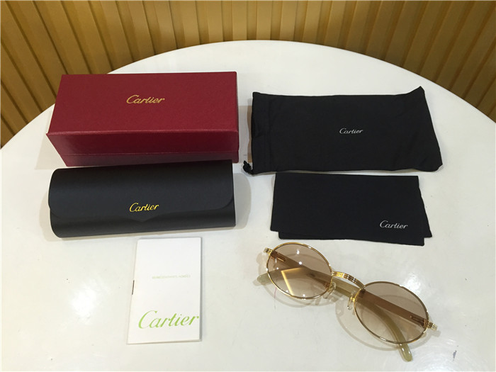 Cartier 7550178 55-22 White Curve Cattle Horn Sunglasses In Gold Brown - DesignerGu