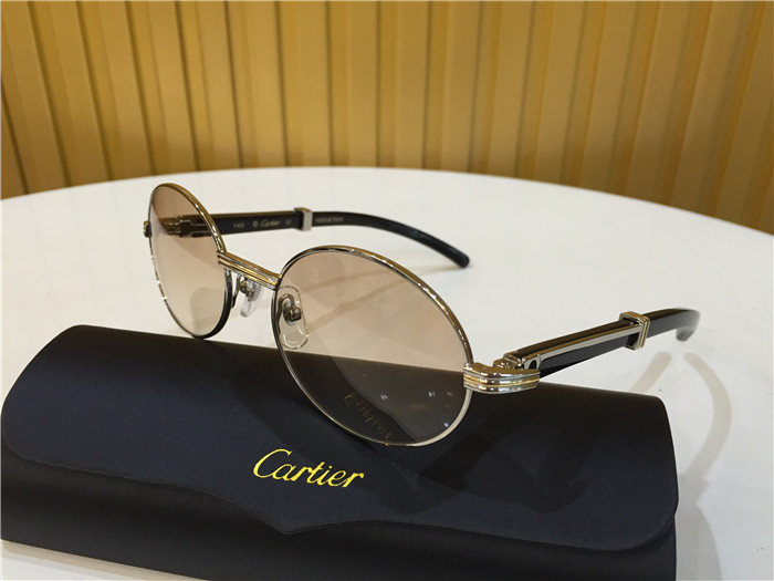 Cartier 7550178 55-22 Black Curve Cattle Horn Sunglasses In Silver Brown - DesignerGu