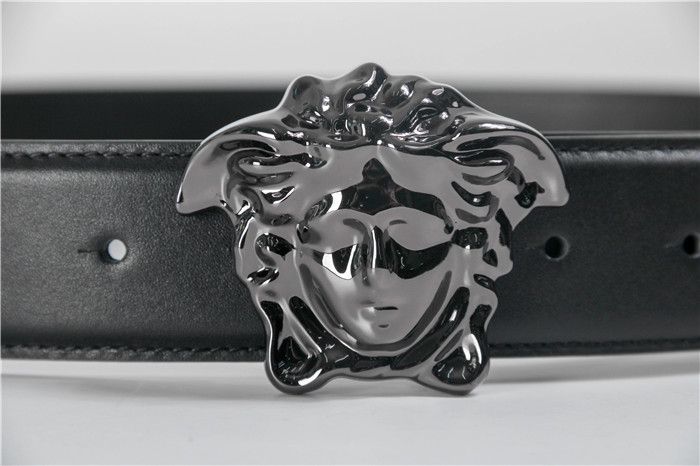 Versace Black Leather Versace Medusa Mens Belt Head Buckle - DesignerGu