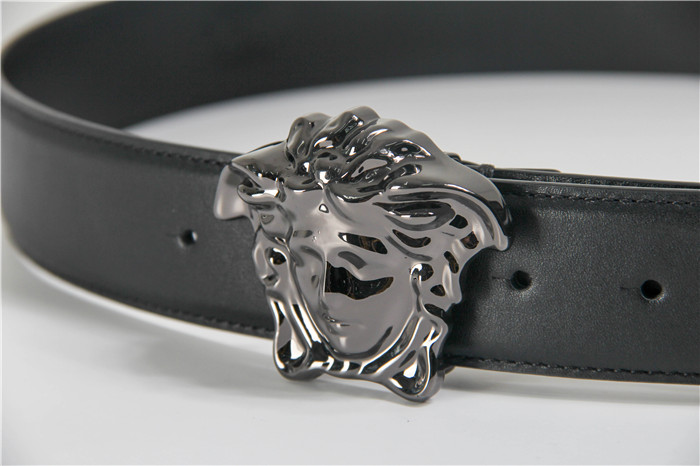 Versace Black Leather Versace Medusa Mens Belt Head Buckle - DesignerGu