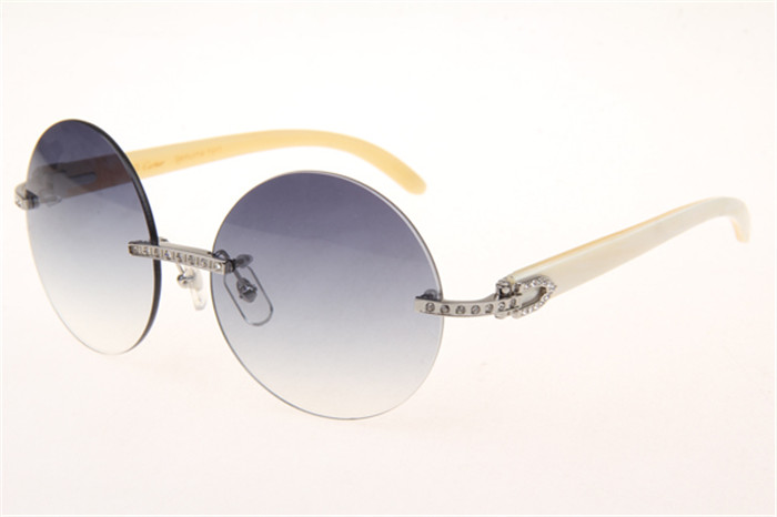 Cartier 3524012 Diamond White Buffalo Sunglasses In Silver With Grey Gradient Round Lens - DesignerGu