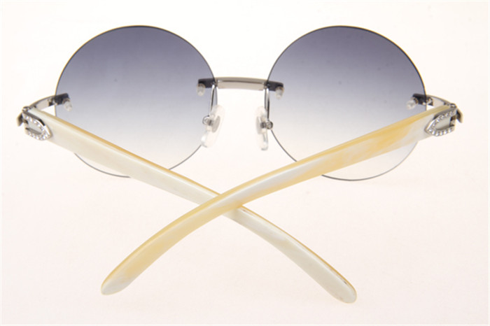 Cartier 3524012 Diamond White Buffalo Sunglasses In Silver With Grey Gradient Round Lens - DesignerGu