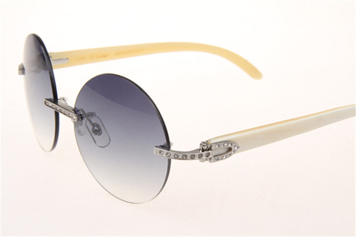 Cartier 3524012 Diamond White Buffalo Sunglasses In Silver With Grey Gradient Round Lens - DesignerGu