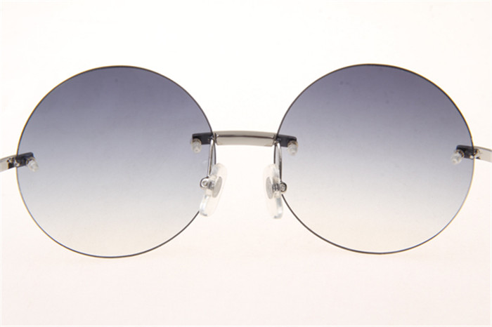 Cartier 3524012 Diamond White Buffalo Sunglasses In Silver With Grey Gradient Round Lens - DesignerGu