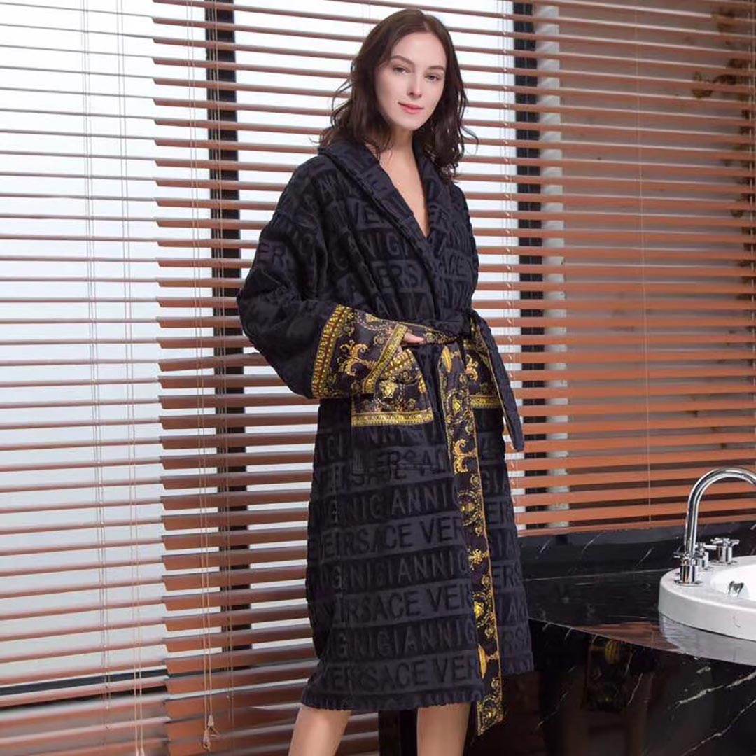 Versace Embroidered Bathrobe Black Gold - DesignerGu