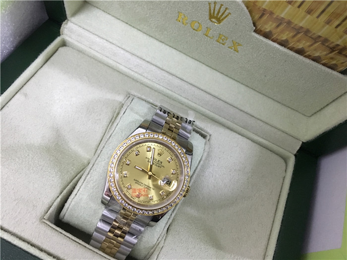 Rolex High Quality Datejust Stainless Steel and Jubille Bracelet Champagne Diamond Dial Full Diamond Bezel Watch - DesignerGu