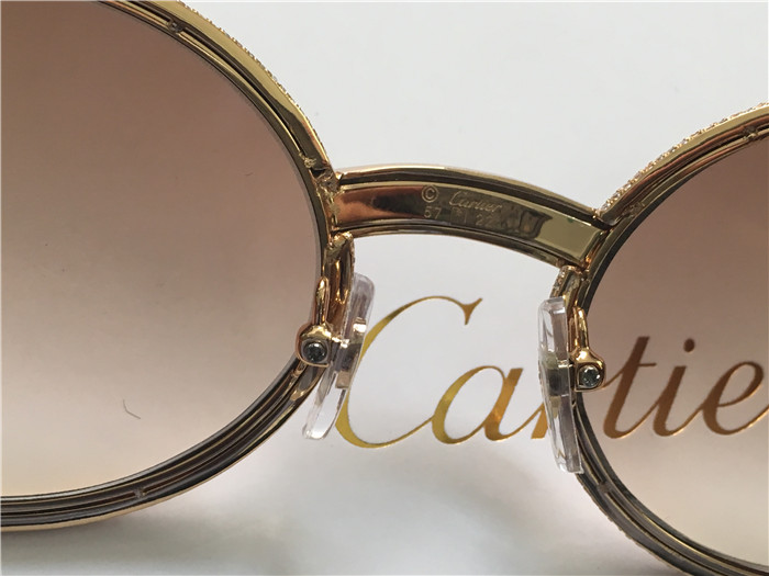 Cartier 7550178 55-22 Full Diamond Wood Sunglasses In Gold Brown - DesignerGu