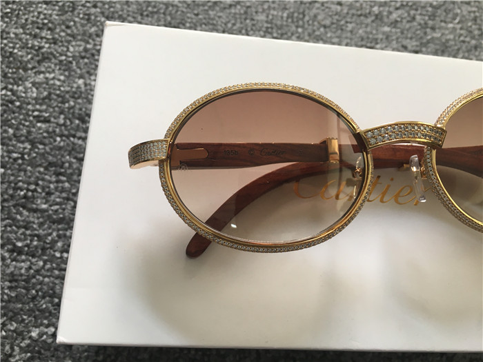 Cartier 7550178 55-22 Full Diamond Wood Sunglasses In Gold Brown - DesignerGu