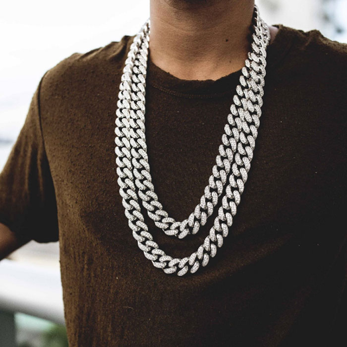 Miami Cuban Chain Cuban Necklace Bundle in White Gold - DesignerGu