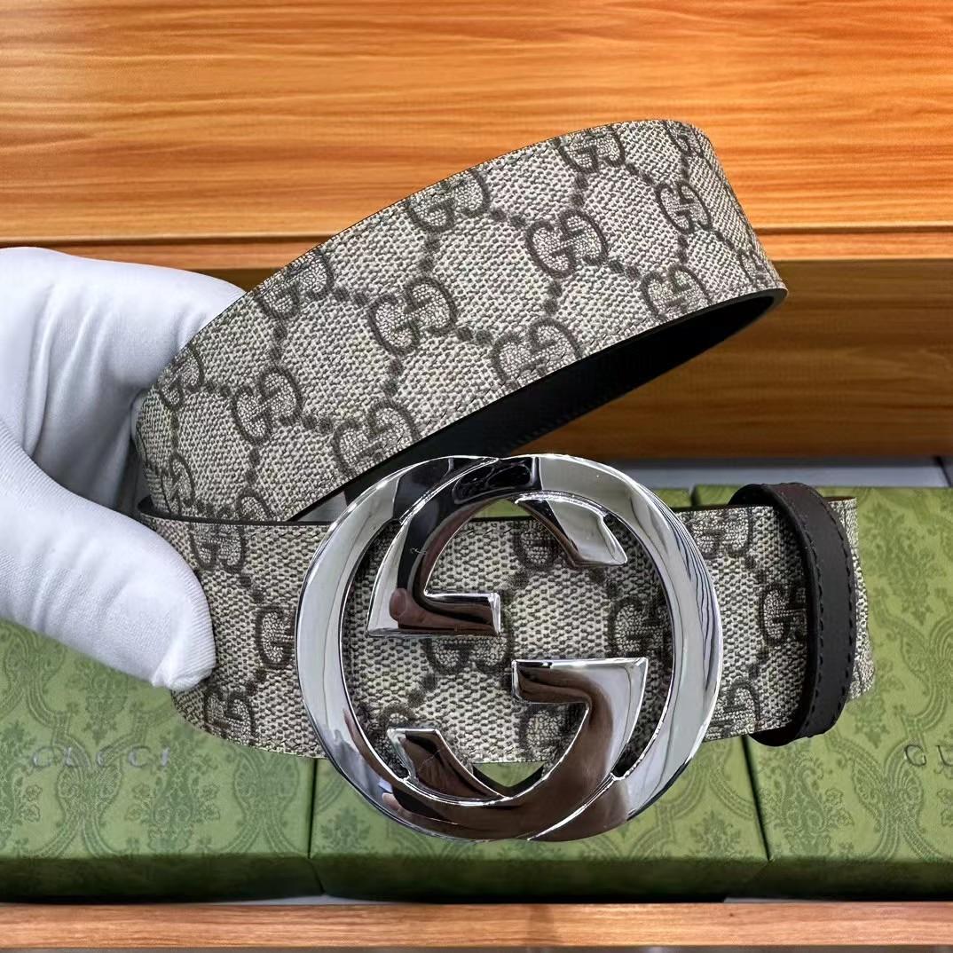 Gucci Belt With Interlocking Sliver  G Buckle - DesignerGu