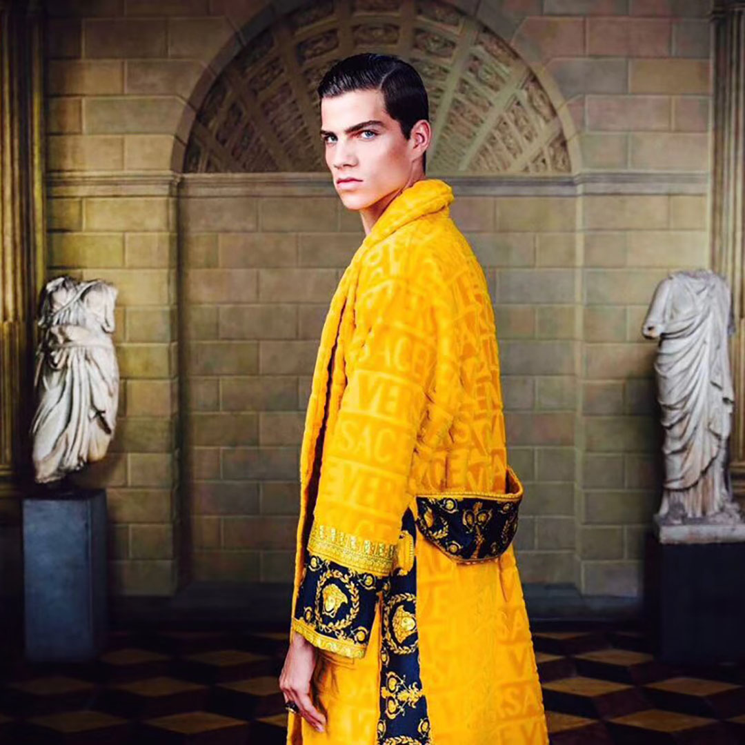 Versace Embroidered Bathrobe Yellow - DesignerGu