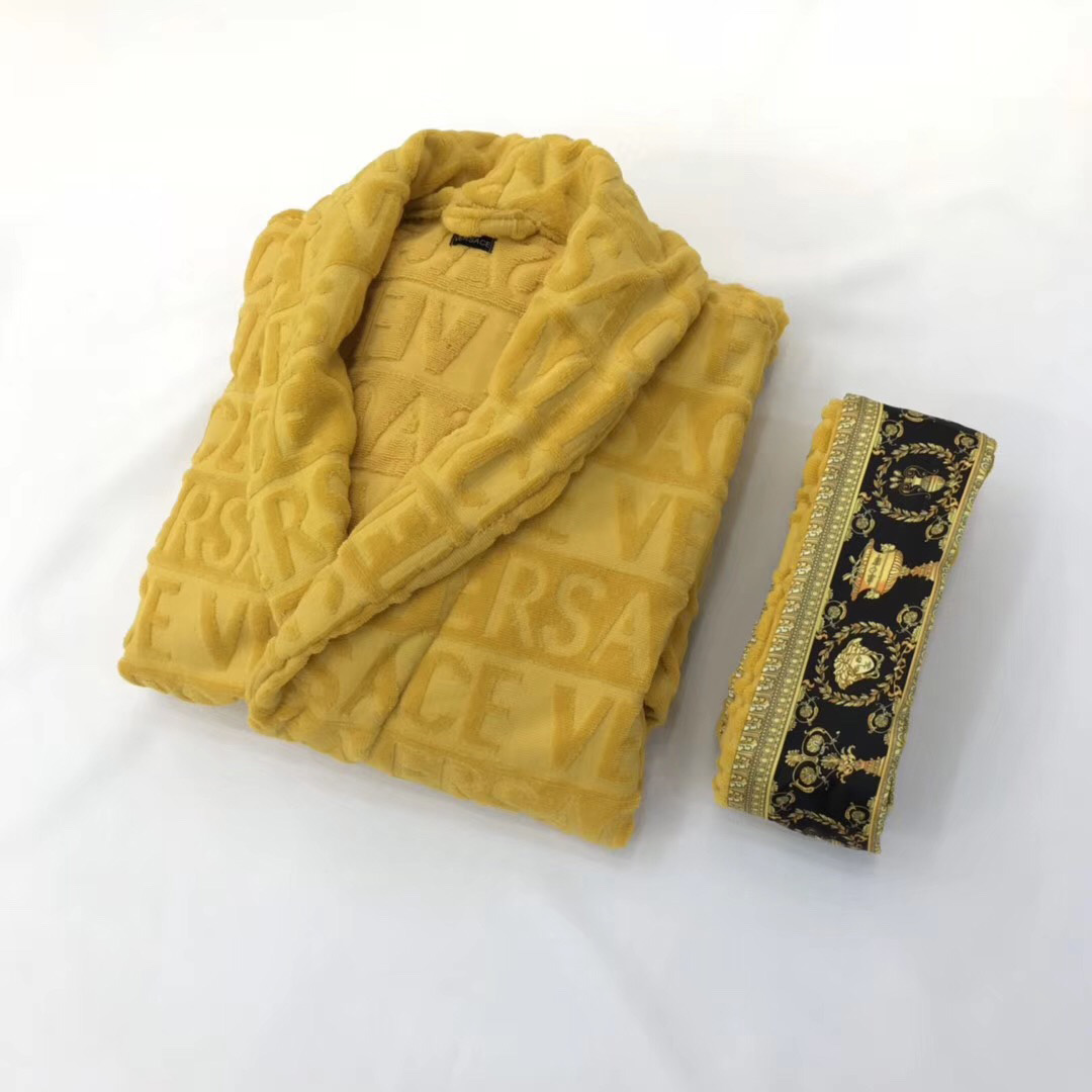 Versace Embroidered Bathrobe Yellow - DesignerGu