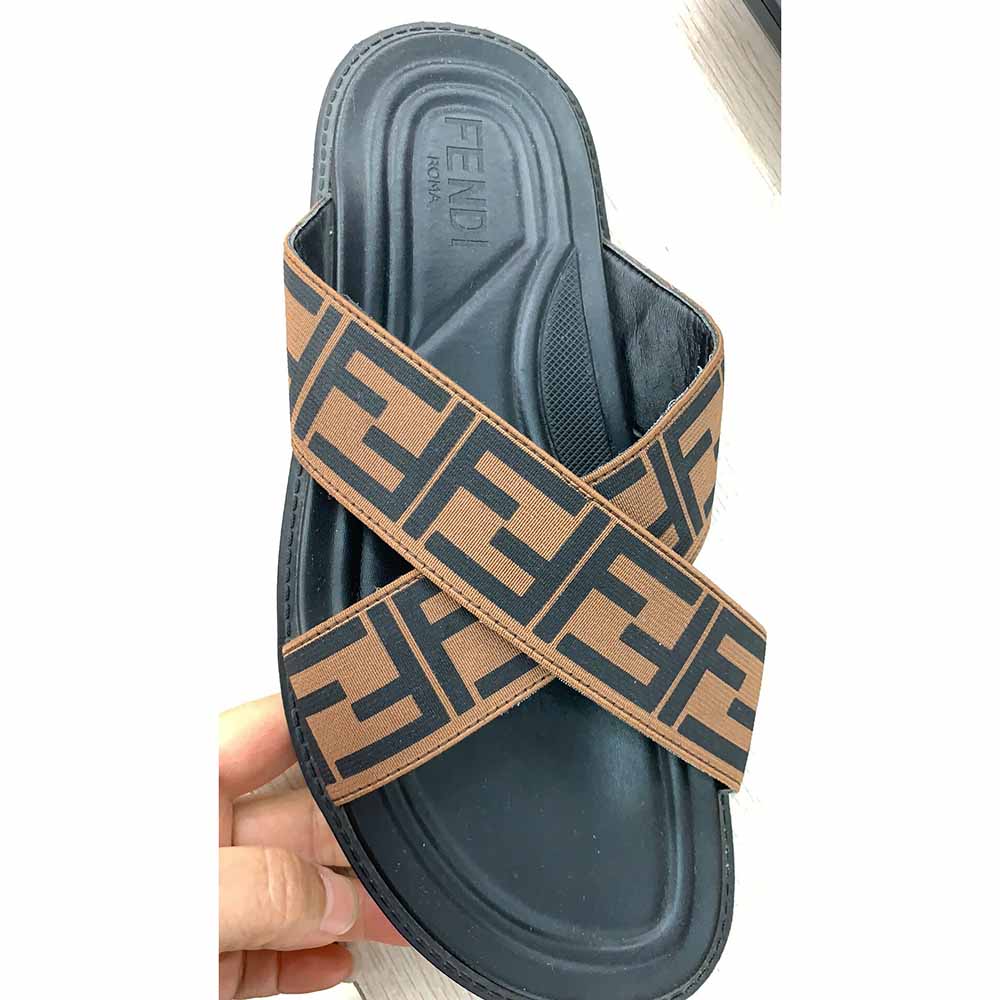 Fendi FF Printed Crossed Strap Slides Sandals - DesignerGu