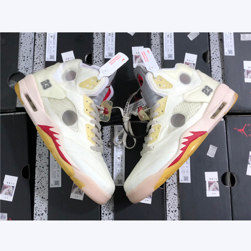 Jordan Offwhite X AJ5 White/Fire Red  - DesignerGu