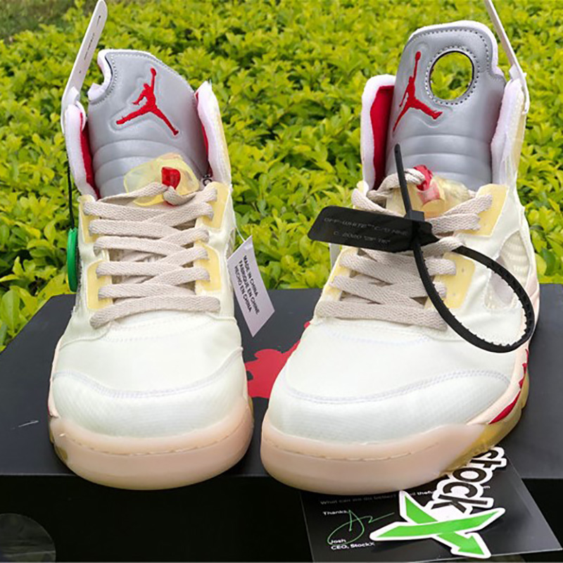 Jordan Offwhite X AJ5 White/Fire Red  - DesignerGu