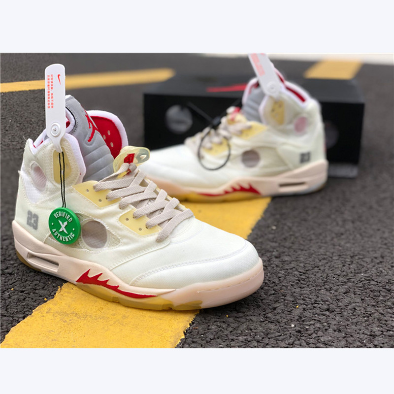 Jordan Offwhite X AJ5 White/Fire Red  - DesignerGu