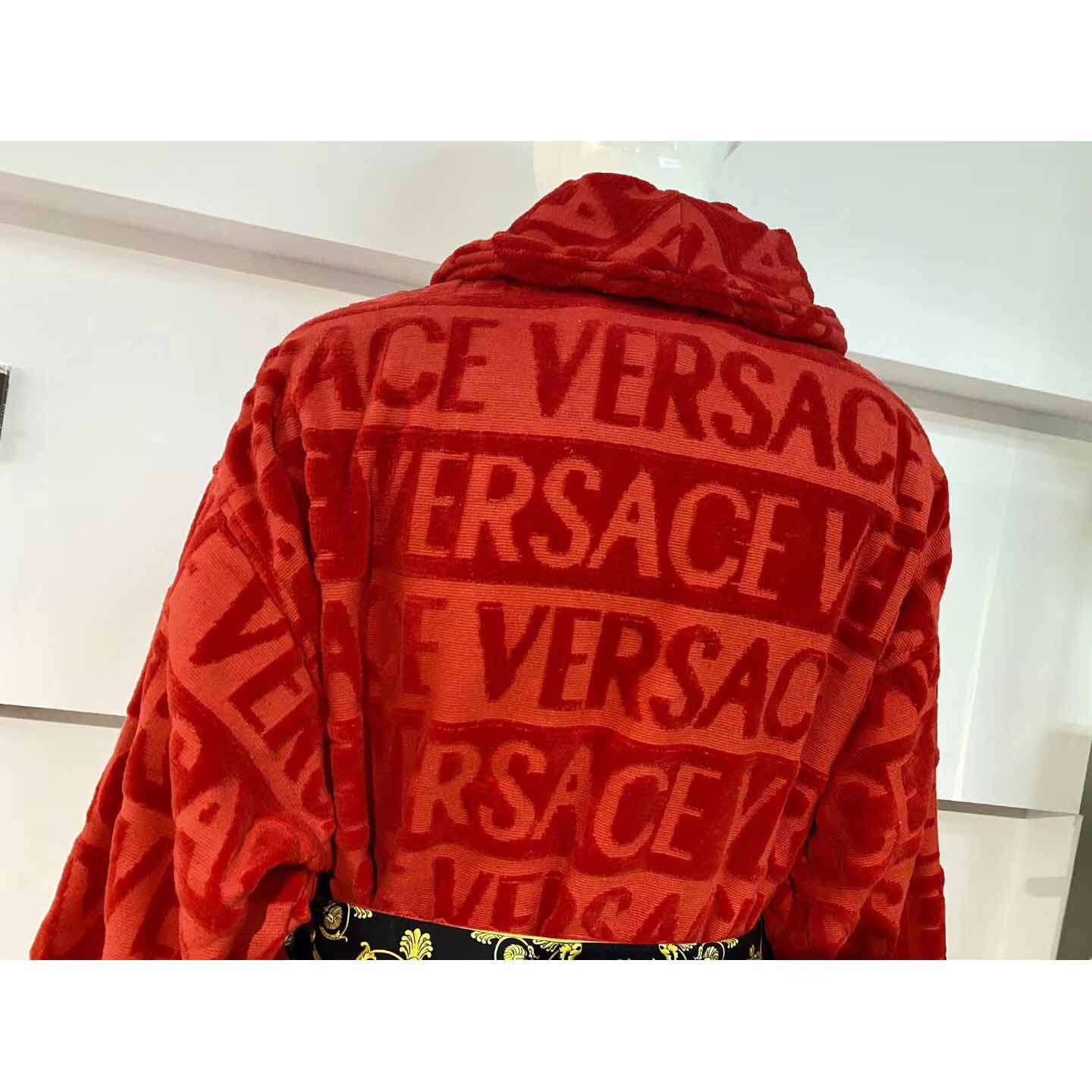 Versace Baroque Logo Jacquard Red Bathrobe - DesignerGu