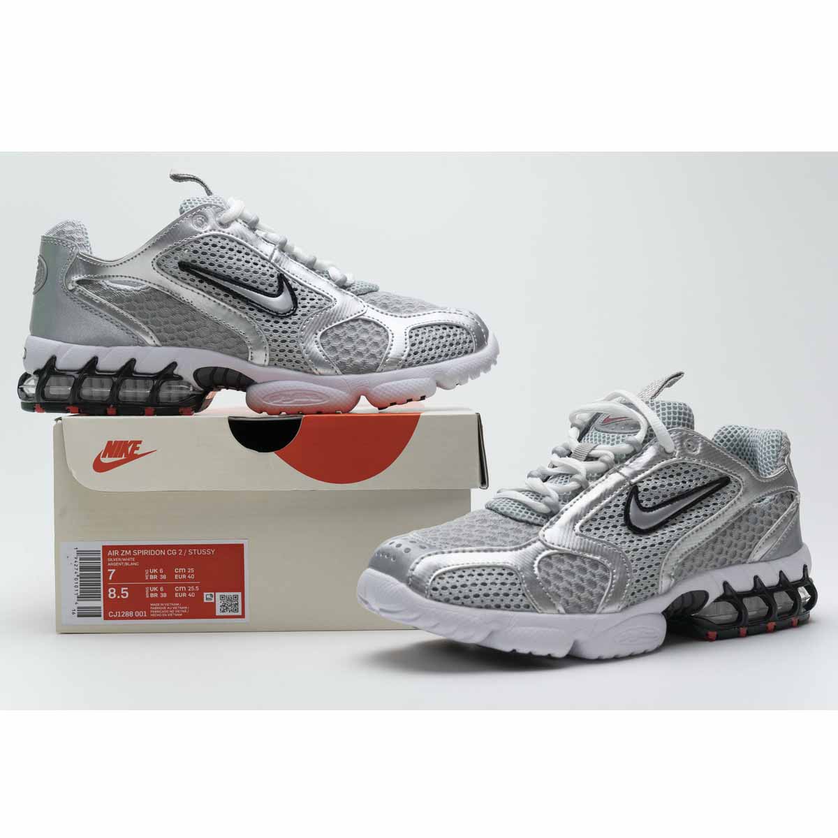 Stussy X Nike Air Zoom Spiridon Caged 2 Metallic Silver - DesignerGu