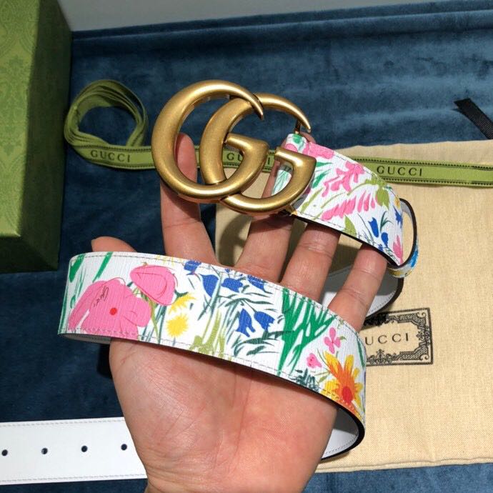 Gucci Flower Print Belt - DesignerGu