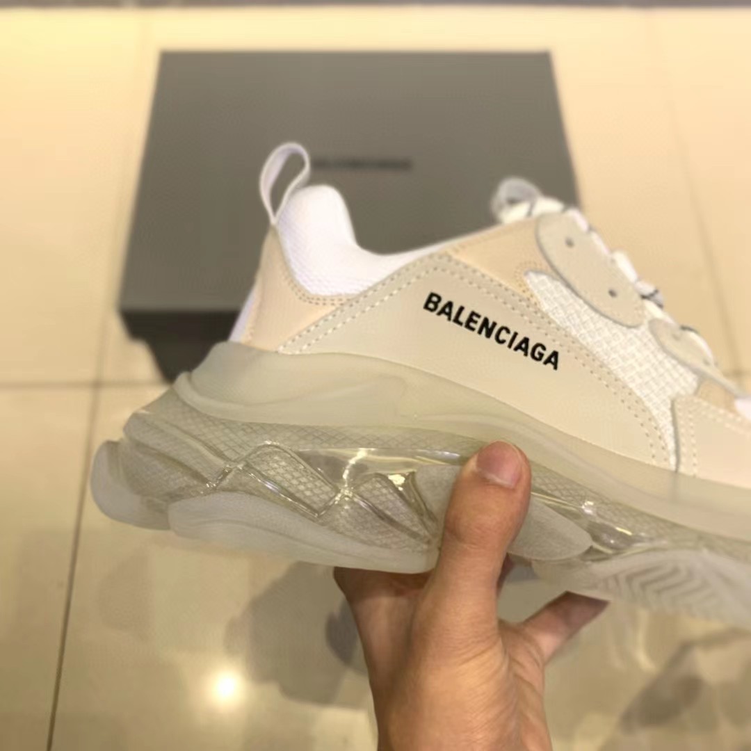 Balenciaga Clear Sole Triple S Trainers White - DesignerGu