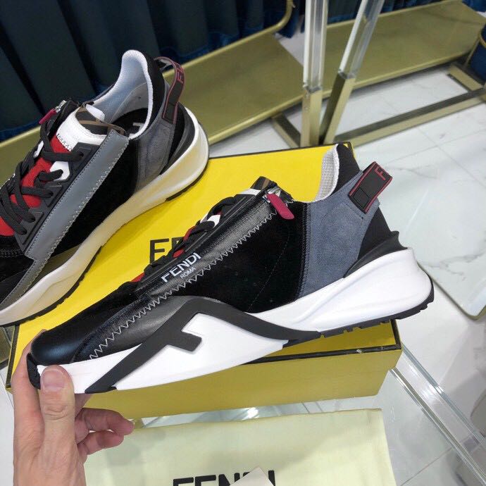 Fendi Black & Grey Suede 'Flow' Sneakers - DesignerGu