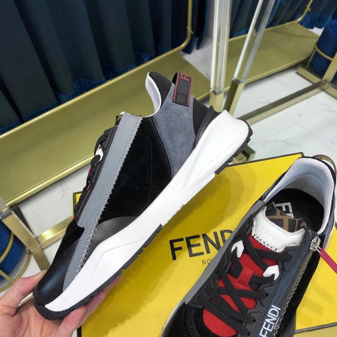 Fendi Black & Grey Suede 'Flow' Sneakers - DesignerGu