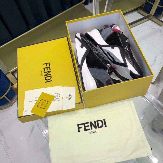 Fendi Black & Grey Suede 'Flow' Sneakers - DesignerGu