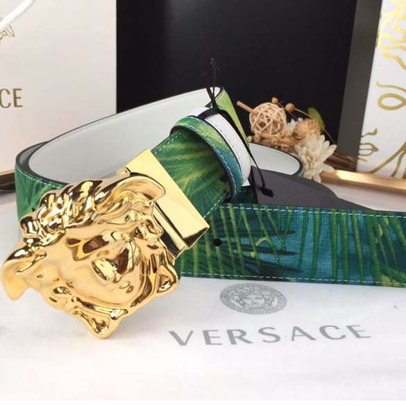 Versace Head Leather Green Belt With Gold Buckle - DesignerGu