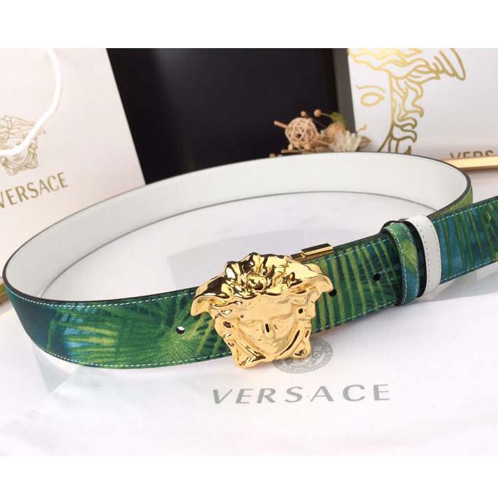 Versace Head Leather Green Belt With Gold Buckle - DesignerGu