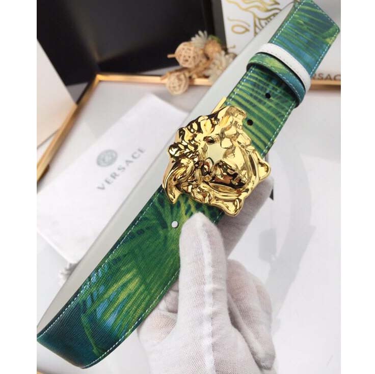 Versace Head Leather Green Belt With Gold Buckle - DesignerGu