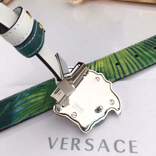 Versace Head Leather Green Belt With Silver Buckle - DesignerGu