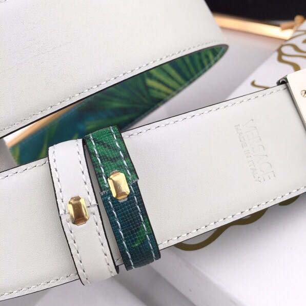 Versace Head Leather Green Belt With Silver Buckle - DesignerGu