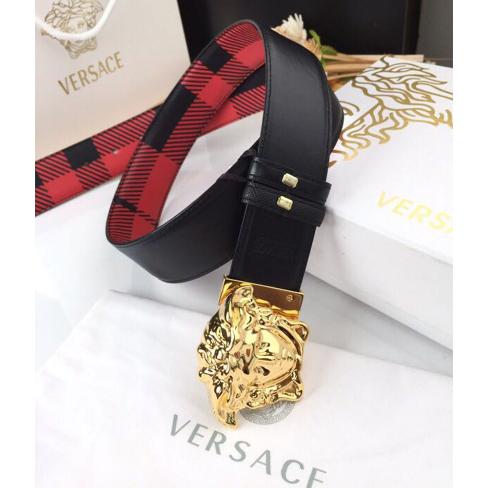 Versace Medusa Reversible Gold Buckle Leather Belt - DesignerGu