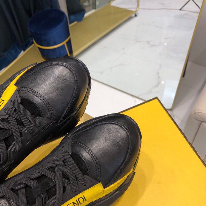 Fendi Black & Yellow Suede 'Flow' Sneakers - DesignerGu