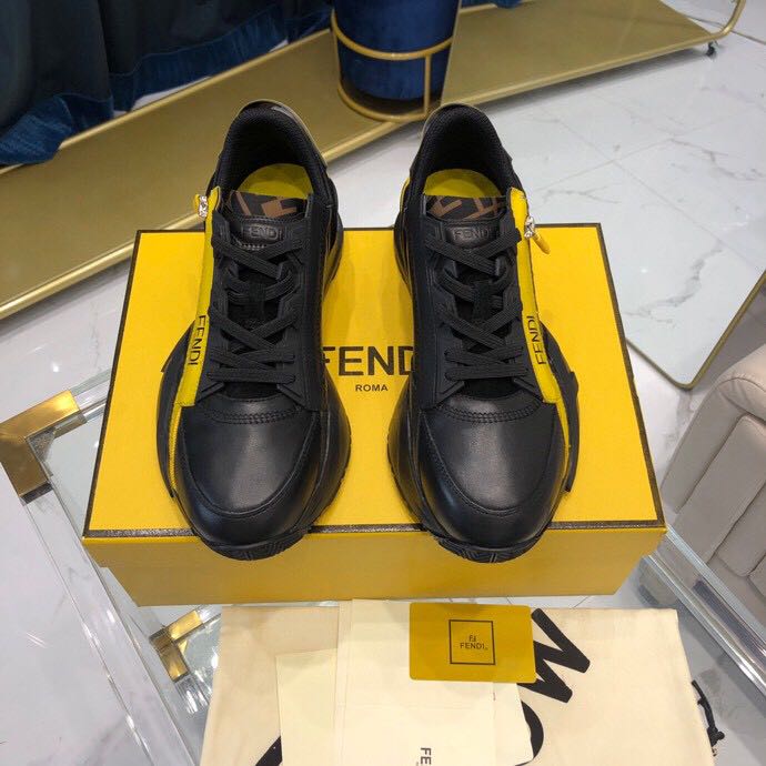 Fendi Black & Yellow Suede 'Flow' Sneakers - DesignerGu