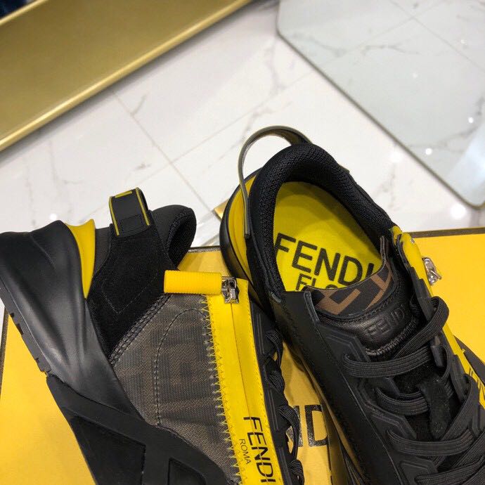 Fendi Black & Yellow Suede 'Flow' Sneakers - DesignerGu