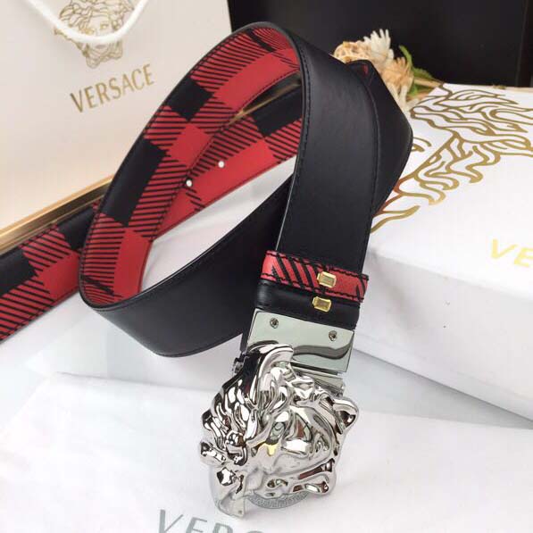 Versace Medusa Reversible Silver Buckle Leather Belt - DesignerGu