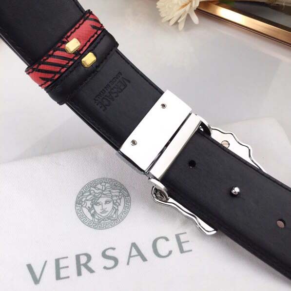 Versace Medusa Reversible Silver Buckle Leather Belt - DesignerGu