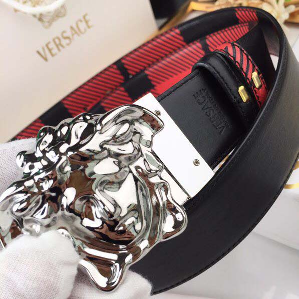 Versace Medusa Reversible Silver Buckle Leather Belt - DesignerGu