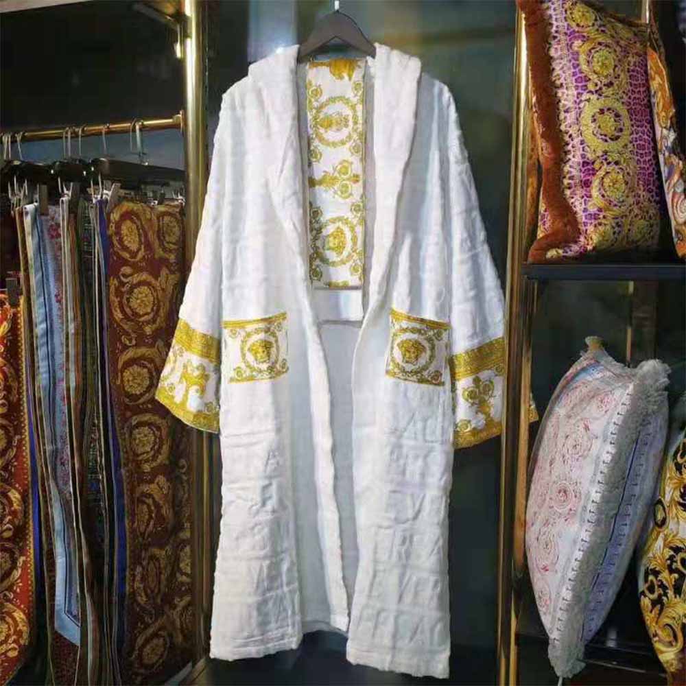 Versace Palazzo Logo Jacquard White Bathrobe - DesignerGu