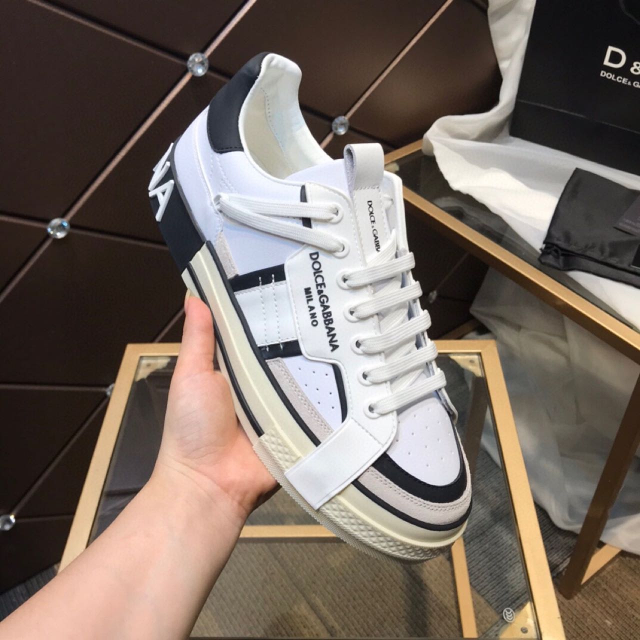 Dolce & Gabbana Calfskin 2Zero custom Sneakers In White/Black - DesignerGu