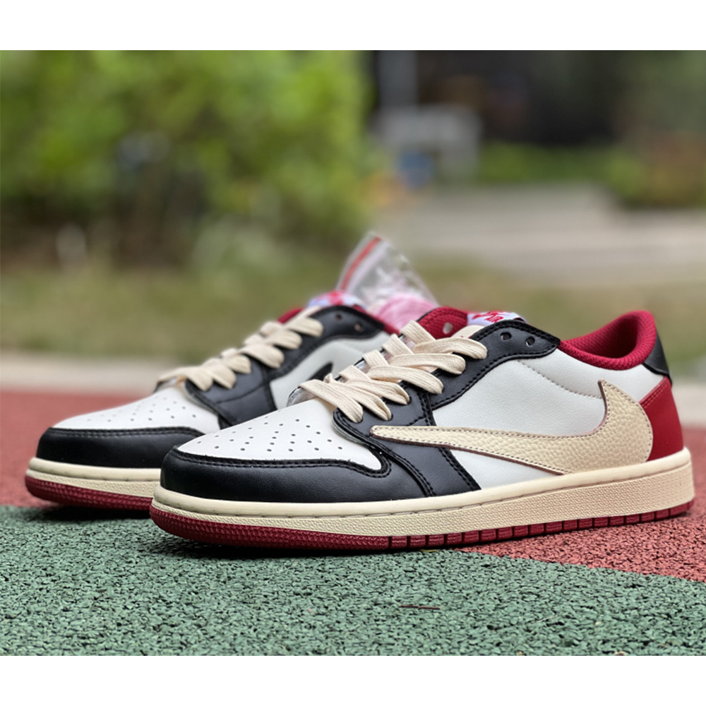 Jordan AJ1 Low Fragment X Travis Scott Black White Red - DesignerGu