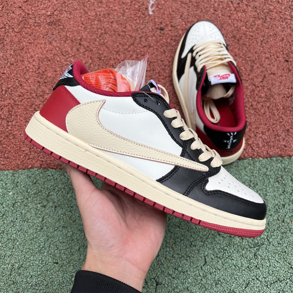 Jordan AJ1 Low Fragment X Travis Scott Black White Red - DesignerGu